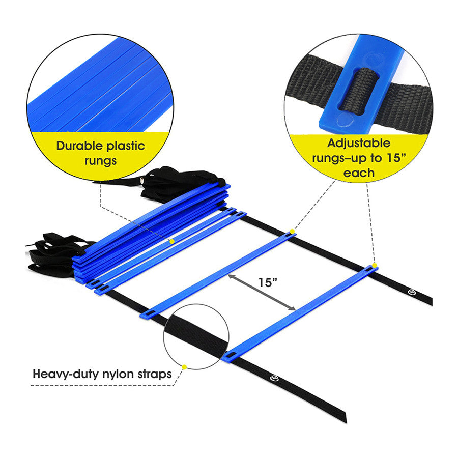 【送料無料】トレーニングラダー 12キャリング 敏捷梯子 スピード/瞬発力/敏捷性/機敏性/協調性アップ マーカーコーン 連結可能 野球 サッカー練習 収納袋付き はしご ブルー 敏捷性はしご 敏捷性 はしご速度 アウトドア フィットネス