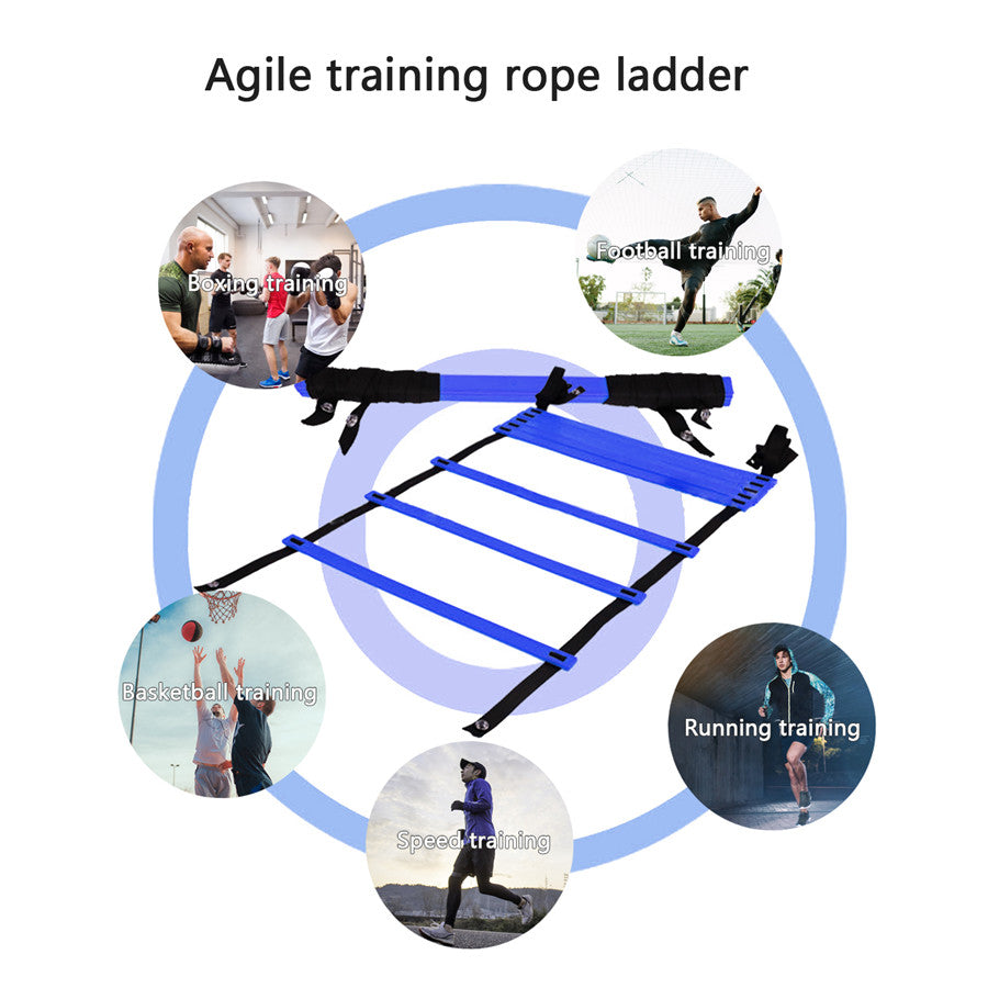 【送料無料】トレーニングラダー 12キャリング 敏捷梯子 スピード/瞬発力/敏捷性/機敏性/協調性アップ マーカーコーン 連結可能 野球 サッカー練習 収納袋付き はしご ブルー 敏捷性はしご 敏捷性 はしご速度 アウトドア フィットネス