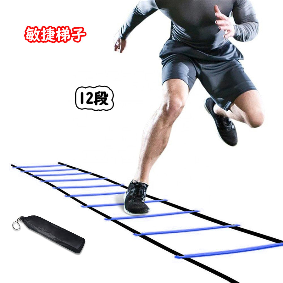 【送料無料】トレーニングラダー 12キャリング 敏捷梯子 スピード/瞬発力/敏捷性/機敏性/協調性アップ マーカーコーン 連結可能 野球 サッカー練習 収納袋付き はしご ブルー 敏捷性はしご 敏捷性 はしご速度 アウトドア フィットネス